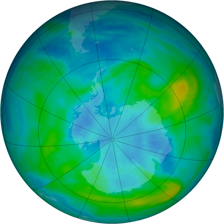 Antarctic ozone map for 31 March 1992
